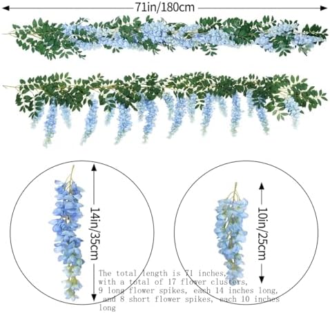 Encrypted Flower Vine Wisteria Artificial Garland Hanging(Blue, 2pcs) in Blue, alternate view 3