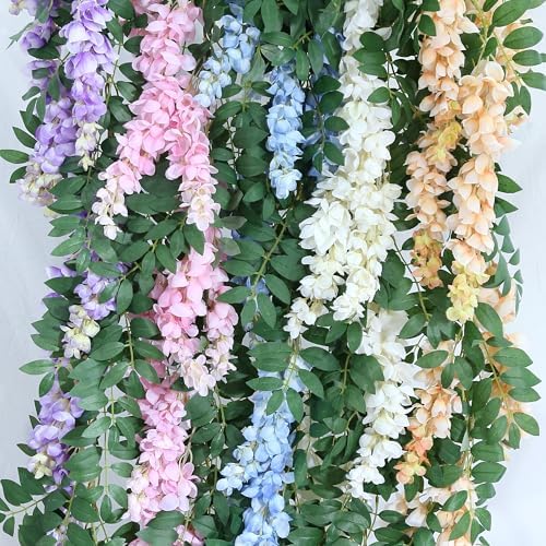 Encrypted Flower Vine Wisteria Artificial Garland Hanging(Blue, 2pcs) in Blue, alternate view 5