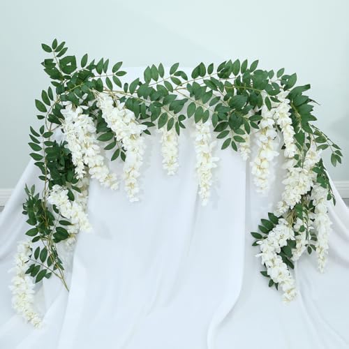 Encrypted Flower Vine Wisteria Artificial Garland Hanging (White, 1pc) in White