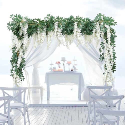 Encrypted Flower Vine Wisteria Artificial Garland Hanging (White, 1pc) in White, alternate view 2