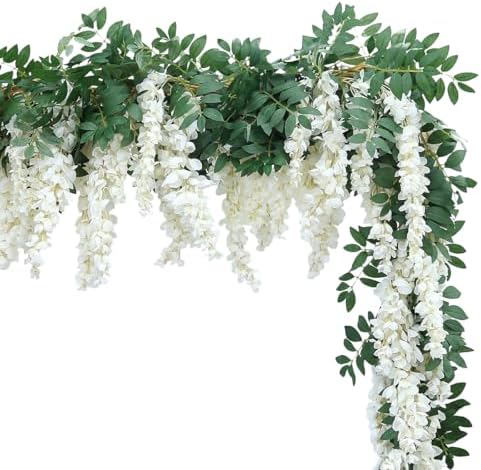 Encrypted Flower Vine Wisteria Artificial Garland Hanging (White, 1pc) in White, alternate view 4