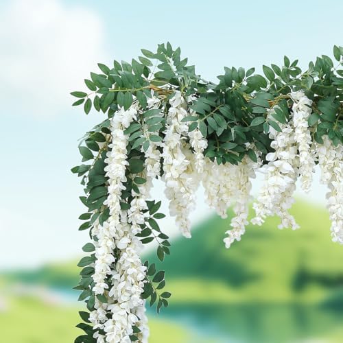 Encrypted Flower Vine Wisteria Artificial Garland Hanging (White, 1pc) in White, alternate view 5