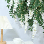 Encrypted Flower Vine Wisteria Artificial Garland Hanging (White, 2pcs) in White, alternate view 5
