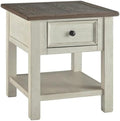 End Table with 1 Drawer, 25" H x 24" W x 27" D, Veneers/Wood/Engineered Wood, Antique White and Weathered Oak