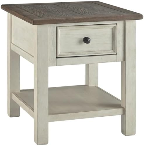 End Table with 1 Drawer, 25" H x 24" W x 27" D, Veneers/Wood/Engineered Wood, Antique White and Weathered Oak