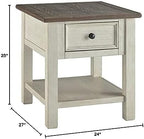 End Table with 1 Drawer, 25" H x 24" W x 27" D, Veneers/Wood/Engineered Wood, Antique White and Weathered Oak, alternate view
