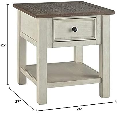 End Table with 1 Drawer, 25" H x 24" W x 27" D, Veneers/Wood/Engineered Wood, Antique White and Weathered Oak, alternate view