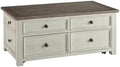 Engineered Wood Lift-Top Cocktail Table, Two-Tone Antique White Finish, 46 in W x 26 in D x 19.38 in H