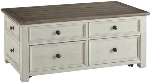 Engineered Wood Lift-Top Cocktail Table, Two-Tone Antique White Finish, 46 in W x 26 in D x 19.38 in H