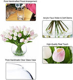 ENOVA FLORAL 30 Pieces Artificial Real Touch Tulips Flowers with Vase, Fake White Pink Tulips Flowers with Vase, alternate