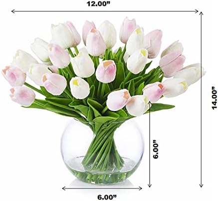 ENOVA FLORAL 30 Pieces Artificial Real Touch Tulips Flowers with Vase, Fake White Pink Tulips Flowers with Vase, alternate