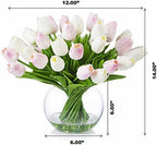 ENOVA FLORAL 30 Pieces Artificial Real Touch Tulips Flowers with Vase, Fake White Pink Tulips Flowers with Vase, alternate