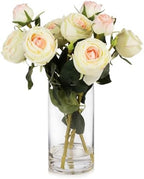 ENOVA FLORAL 9 Heads Silk Rose Artificial Flowers in Vase, Faux Rose Flowers Arrangement in Vase with Faux Water