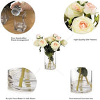ENOVA FLORAL 9 Heads Silk Rose Artificial Flowers in Vase, Faux Rose Flowers Arrangement in Vase with Faux Water, alternate
