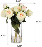 ENOVA FLORAL 9 Heads Silk Rose Artificial Flowers in Vase, Faux Rose Flowers Arrangement in Vase with Faux Water, alternate