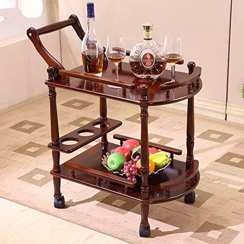 Entertainment Kitchen Cart, Midcentury Modern Imported rubberwood Brown Finished Wood 2-Tier Mobile Bar Cart, alternate view
