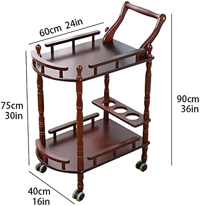 Entertainment Kitchen Cart, Midcentury Modern Imported rubberwood Brown Finished Wood 2-Tier Mobile Bar Cart, alternate view