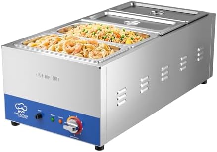 ETL Listed 4-Pan Commercial Food Warmer with Seamless One-piece Tank & 4 of 1/3 Size GN Pan,120V 1500W