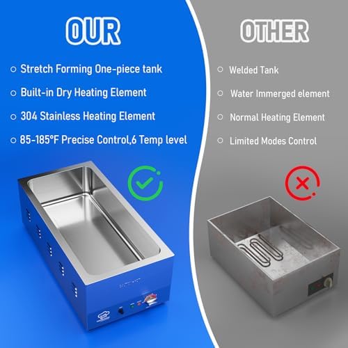 ETL Listed 4-Pan Commercial Food Warmer with Seamless One-piece Tank & 4 of 1/3 Size GN Pan,120V 1500W, alternate view 4