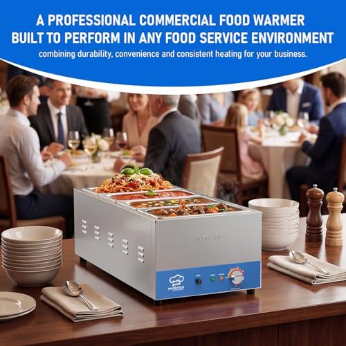 ETL Listed 4-Pan Commercial Food Warmer with Seamless One-piece Tank & 4 of 1/3 Size GN Pan,120V 1500W, alternate view 7