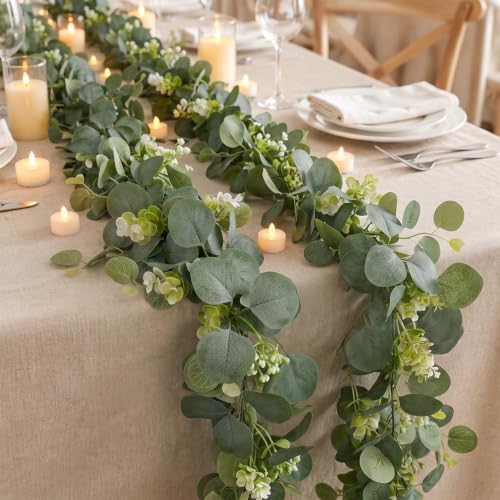 Eucalyptus Garland 4 Pack, 5.9 Ft Faux Greenery for Weddings