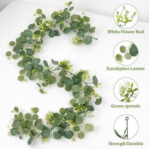 Eucalyptus Garland 4 Pack, 5.9 Ft Faux Greenery for Weddings, alternate view 6