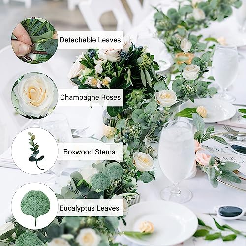 Eucalyptus Garland Artificial Greenery Vines with Roses, alternate view 3
