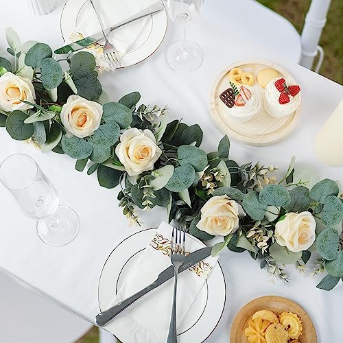 Eucalyptus Garland Artificial Greenery Vines with Roses, alternate view 4
