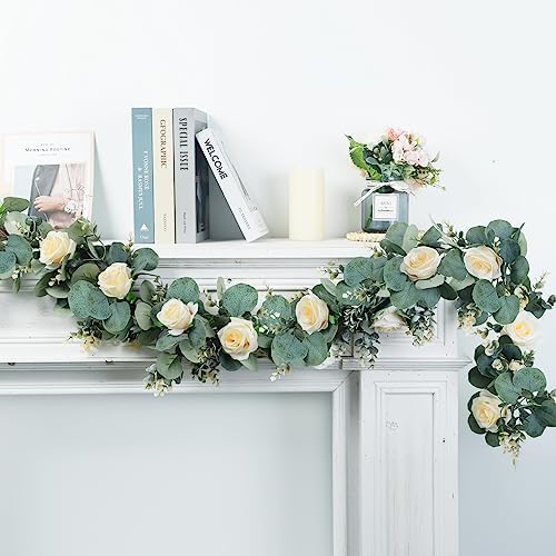 Eucalyptus Garland Artificial Greenery Vines with Roses, alternate view 7