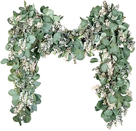 Eucalyptus Garland Artificial Greenery Vines with White Buds