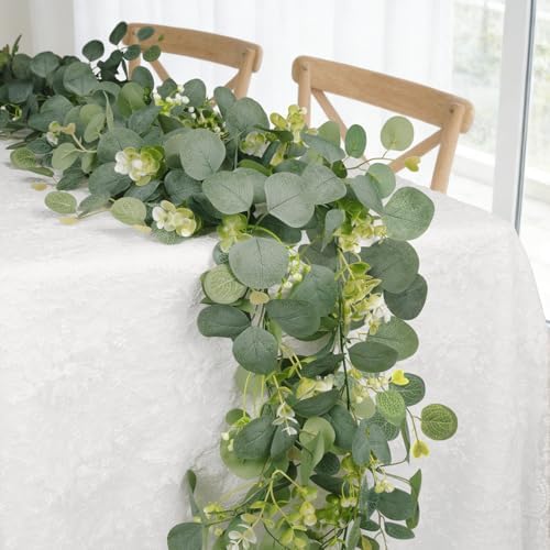 Eucalyptus Garland Faux Silk Leaf Silver Dollar Artificial Greenery Fake Eucalyptus Leaves Garlands for Table