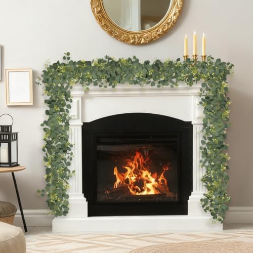 Eucalyptus Garland Faux Silk Leaf Silver Dollar Artificial Greenery Fake Eucalyptus Leaves Garlands for Table, alternate view