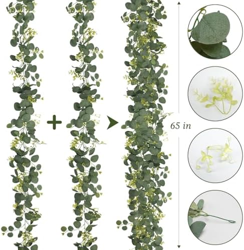 Eucalyptus Garland Faux Silk Leaf Silver Dollar Artificial Greenery Fake Eucalyptus Leaves Garlands for Table, alternate view