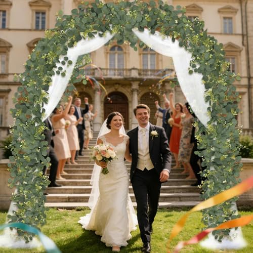 Eucalyptus Garland Faux Silk Leaf Silver Dollar Artificial Greenery Fake Eucalyptus Leaves Garlands for Table, alternate view