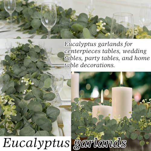 Eucalyptus Garland Faux Silk Leaf Silver Dollar Artificial Greenery Fake Eucalyptus Leaves Garlands for Table, alternate view