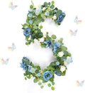 Eucalyptus Garland with Flowers - 1 Pack 5.9 FT Artificial Flower Garland with Butterflies Faux Rose Greenery