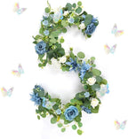 Eucalyptus Garland with Flowers - 1 Pack 5.9 FT Artificial Flower Garland with Butterflies Faux Rose Greenery