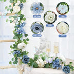 Eucalyptus Garland with Flowers - 1 Pack 5.9 FT Artificial Flower Garland with Butterflies Faux Rose Greenery, alternate view