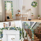 Eucalyptus Garland with Flowers - 1 Pack 5.9 FT Artificial Flower Garland with Butterflies Faux Rose Greenery, alternate view