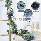 Eucalyptus Garland with Flowers - 1 Pack 5.9 FT Fake Flower Garland with Butterflies Faux Rose Greenery Garlands, alternate