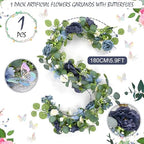 Eucalyptus Garland with Flowers - 1 Pack 5.9 FT Fake Flower Garland with Butterflies Faux Rose Greenery Garlands, alternate