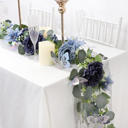 Eucalyptus Garland with Flowers - 1 Pack 5.9 FT Fake Flower Garland with Butterflies Faux Rose Greenery Garlands, alternate