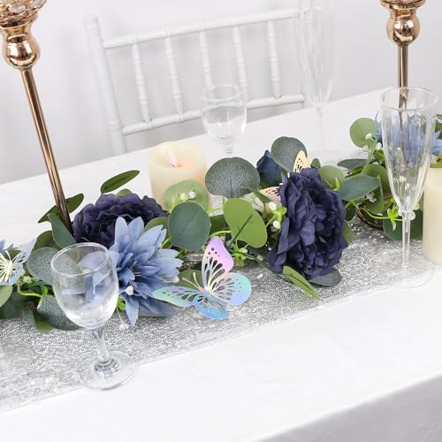 Eucalyptus Garland with Flowers - 1 Pack 5.9 FT Fake Flower Garland with Butterflies Faux Rose Greenery Garlands, alternate