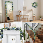 Eucalyptus Garland with Flowers - 4 Pack 5.9 FT Fake Flower Garland with Butterflies Faux Rose Greenery Garlands, alternate