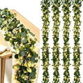 Eucalyptus Garland with Lights, 4 Packs 6FT Artificial Lighted Garland, Spring Summer Green Faux Garlands for