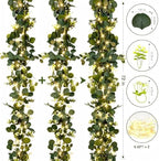 Eucalyptus Garland with Lights, 4 Packs 6FT Artificial Lighted Garland, Spring Summer Green Faux Garlands for, alternate view