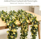 Eucalyptus Garland with Lights, 4 Packs 6FT Artificial Lighted Garland, Spring Summer Green Faux Garlands for, alternate view