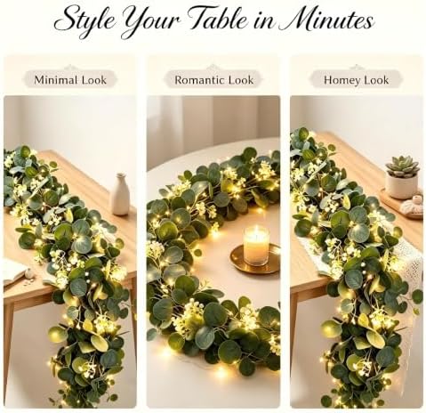 Eucalyptus Garland with Lights, 4 Packs 6FT Artificial Lighted Garland, Spring Summer Green Faux Garlands for, alternate view