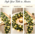 Eucalyptus Garland with Lights, 4 Packs 6FT Artificial Lighted Garland, Spring Summer Green Faux Garlands for, alternate view