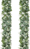 Eucalyptus Garland with White Flowers, 2 Packs 5.9Ft Artificial Silver Dollar Eucalyptus Leaves Plant Fake